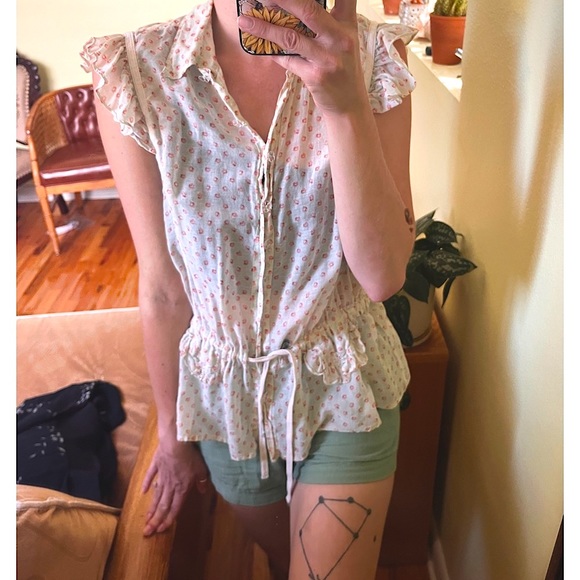 Johnny Was Yellowfield 8 Series Sheer Floral Blouse Top w/Flower Buttons - Picture 5 of 9